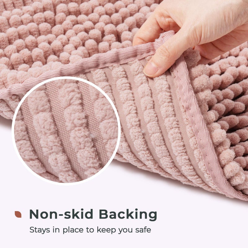 FRESHMINT Chenille Bathroom Rugs Mat 32â€x20â€, Non-Slip Bath Mat for Bathroom Floor & Bathtub, Washable Soft Shower Shag Bath Rugs, Fluffy Thick Water Absorbent Microfiber Shower Mat, Dusty Pink - Image 5